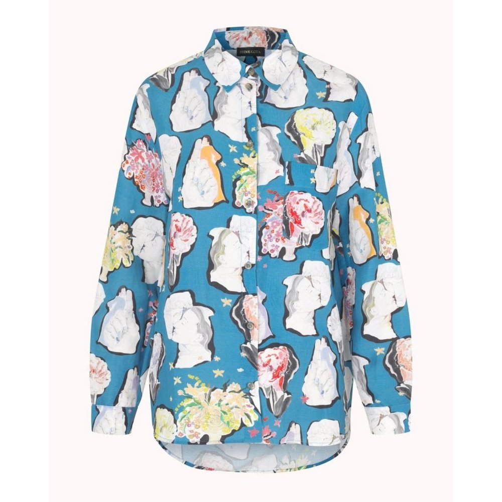 NWT Stine Goya Amal Elements Print Button Down Shirt Top Linen Silk Floral S